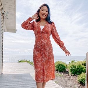 Red Rose Floral Midi Dress